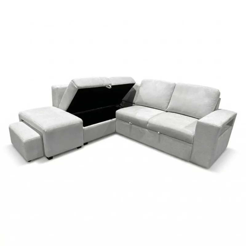Sectional Bed with Left-Facing Chaise, Storage Compartments and an Extendable Ottoman