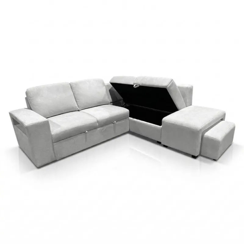 Sectional Bed with Right-Facing Chaise, Storage Compartments and an Extendable Ottoman