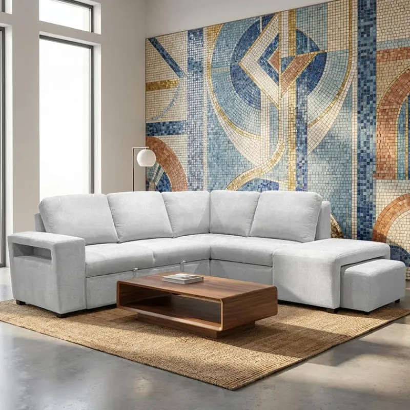 Sectional Bed with Right-Facing Chaise, Storage Compartments and an Extendable Ottoman