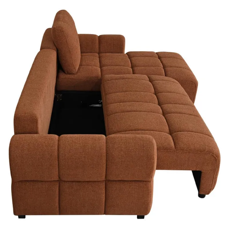 Sectional Bed with Right-Facing Chaise and Storage - Terracotta