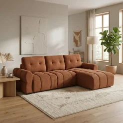 Sectional Bed with Right-Facing Chaise and Storage - Terracotta