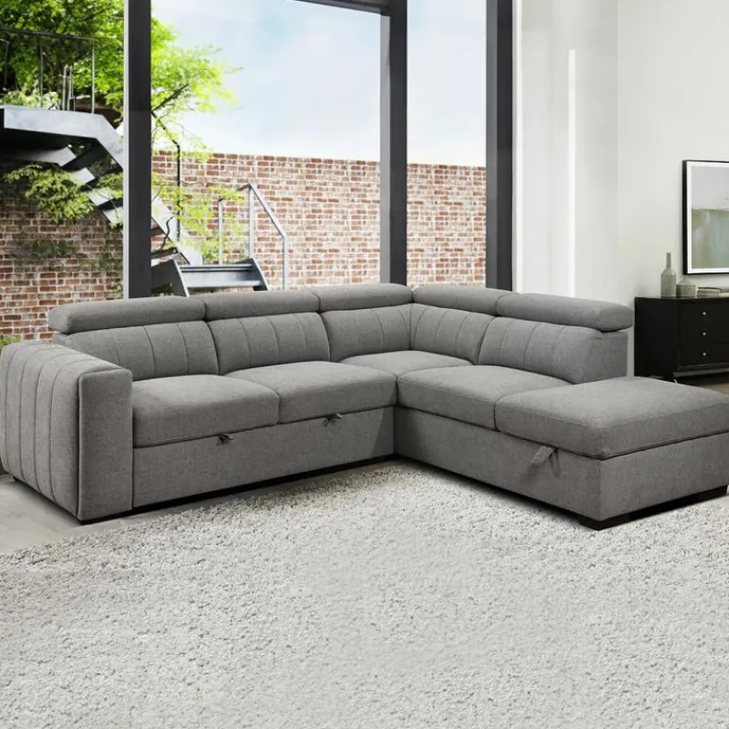 Sectional Bed with Right-Side Chaise, Adjustable Headrests, and Storage