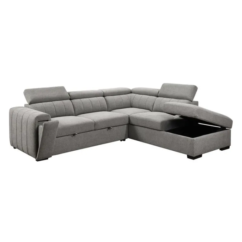 Sectional Bed with Right-Side Chaise, Adjustable Headrests, and Storage