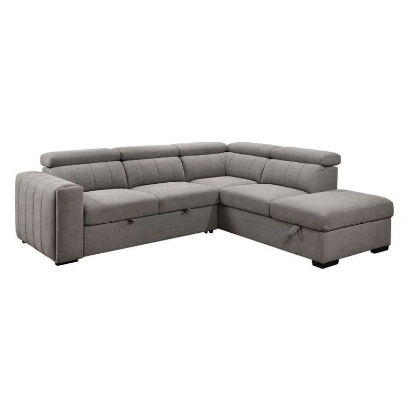 Sectional Bed with Right-Side Chaise, Adjustable Headrests, and Storage