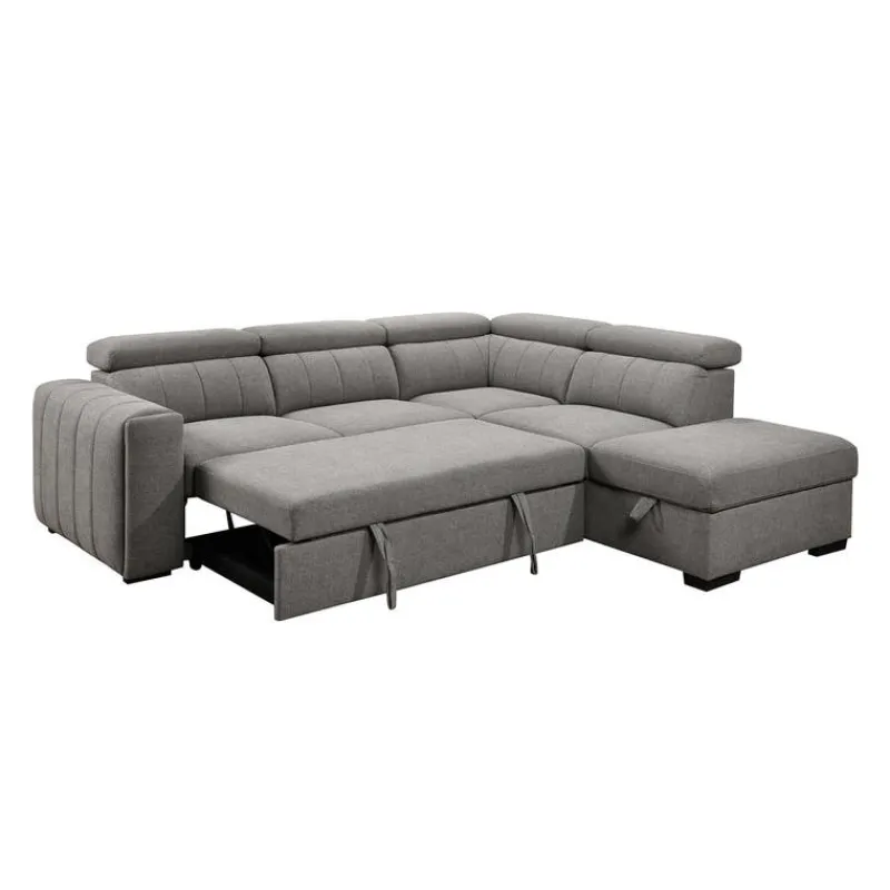 Sectional Bed with Right-Side Chaise, Adjustable Headrests, and Storage