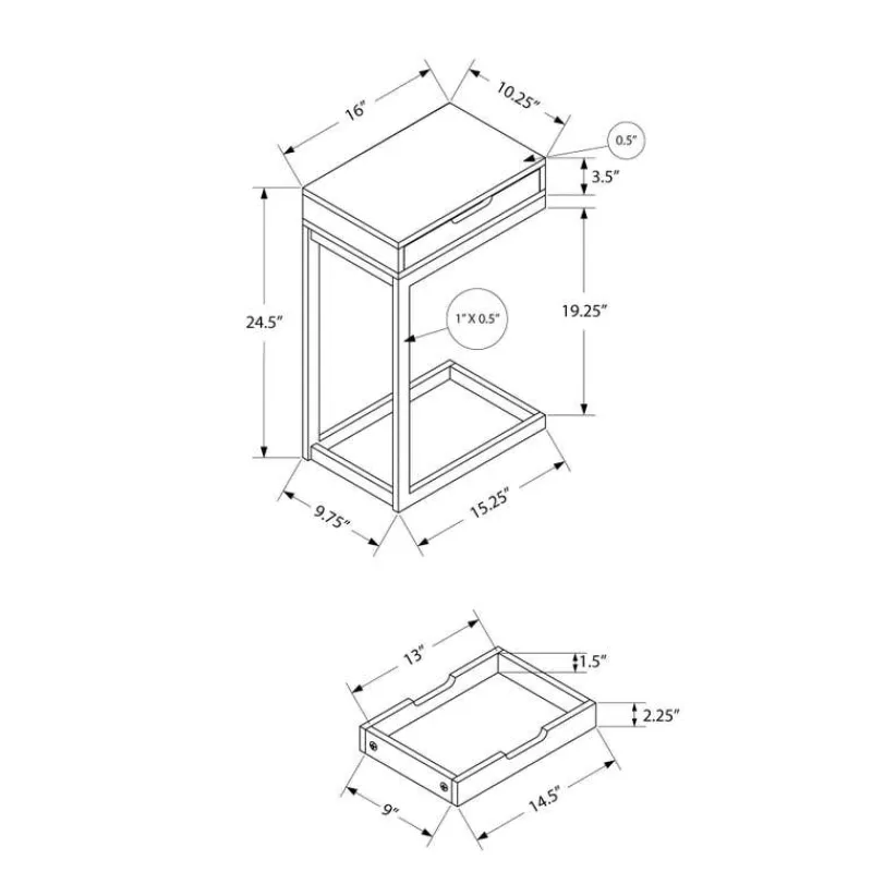 Monarch Side table / c table - 1 storage drawer, pass-through / rectangular - 25"h - -