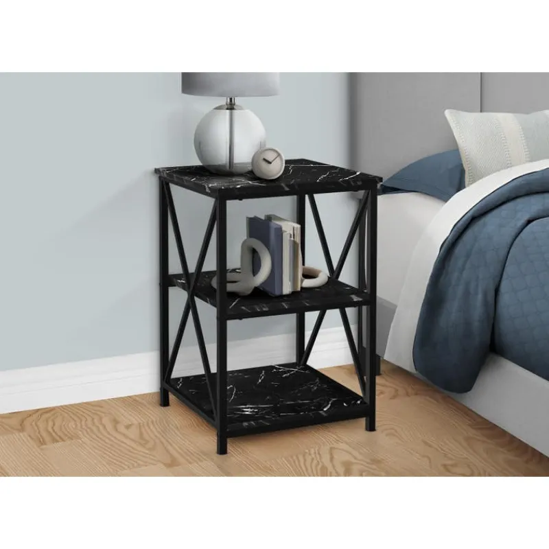 Monarch Side table / nightstand - 3 tiers / 2 shelves / square - 26"h - marble- -