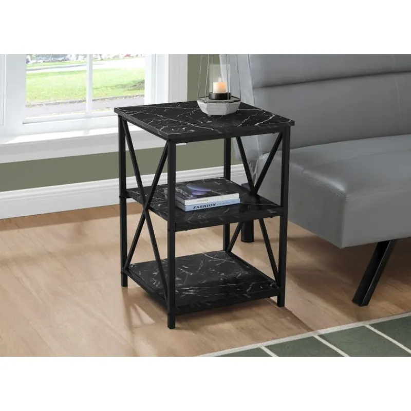 Monarch Side table / nightstand - 3 tiers / 2 shelves / square - 26"h - marble- -