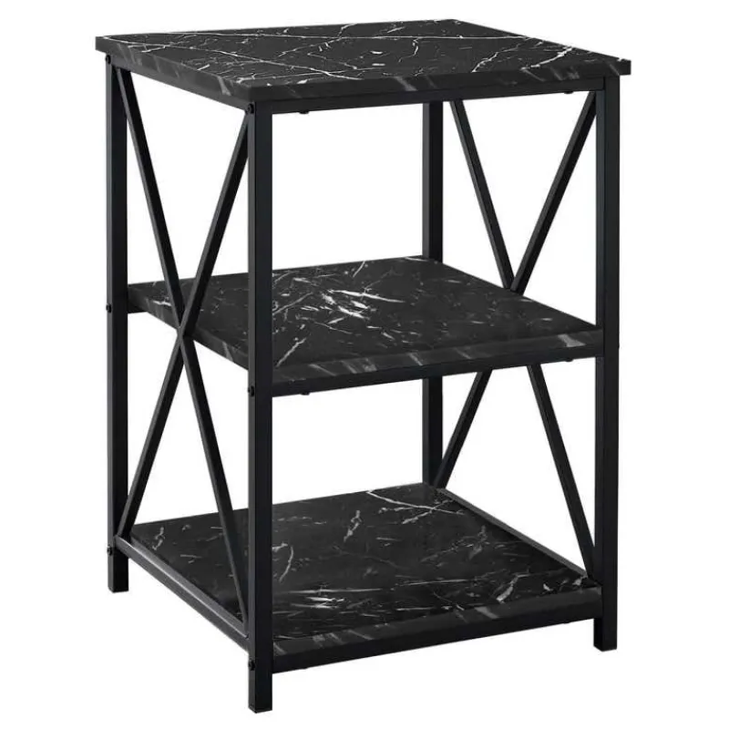 Monarch Side table / nightstand - 3 tiers / 2 shelves / square - 26"h - marble- -
