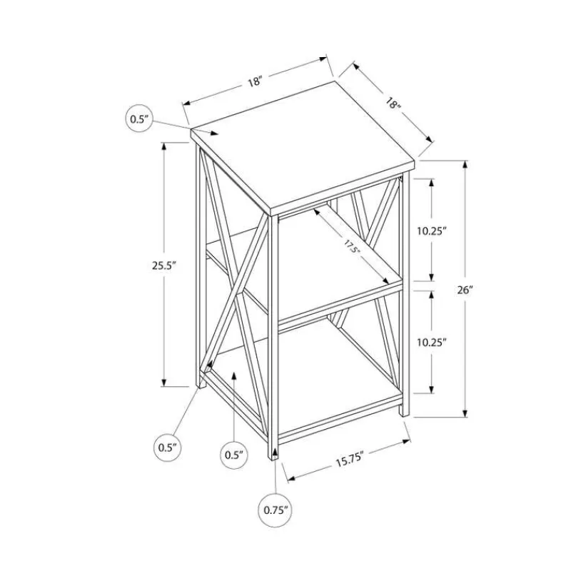 Monarch Side table / nightstand - 3 tiers / 2 shelves / square - 26"h - / -