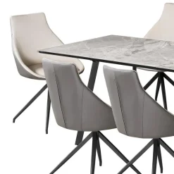 Sintered Stone Table and 6 Kitchen Armchairs - Cream and Grey