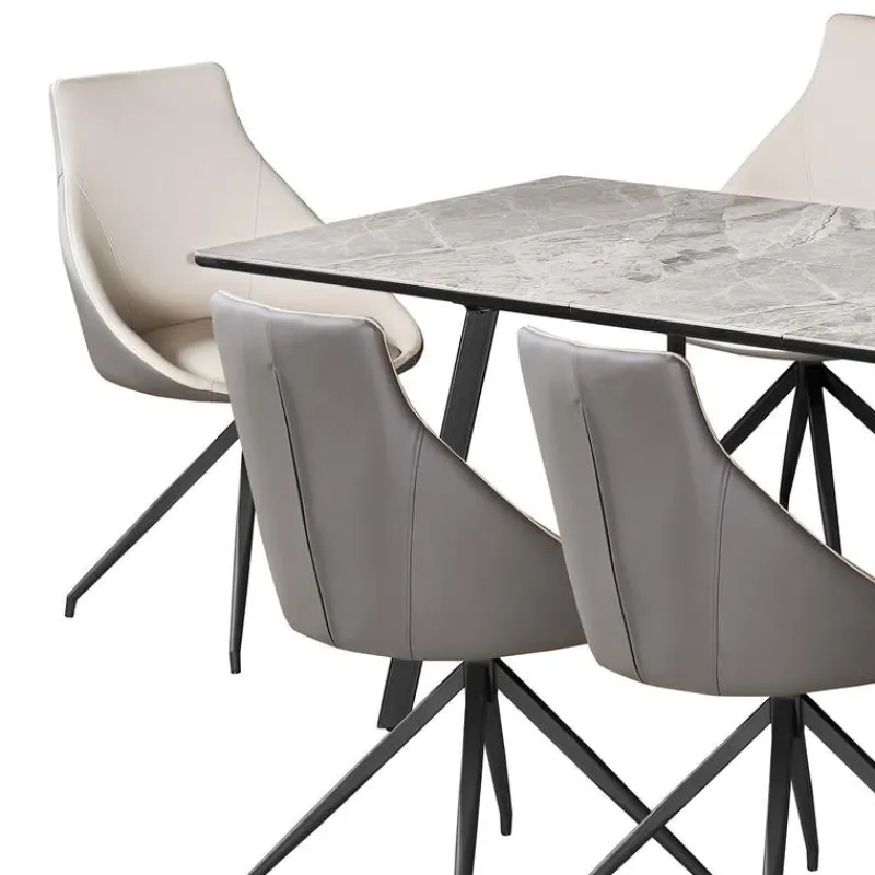 Sintered Stone Table and 6 Kitchen Armchairs - Cream and Grey