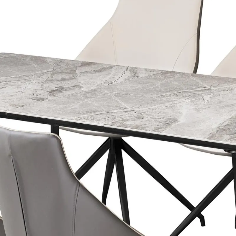Sintered Stone Table and 6 Kitchen Armchairs - Cream and Grey