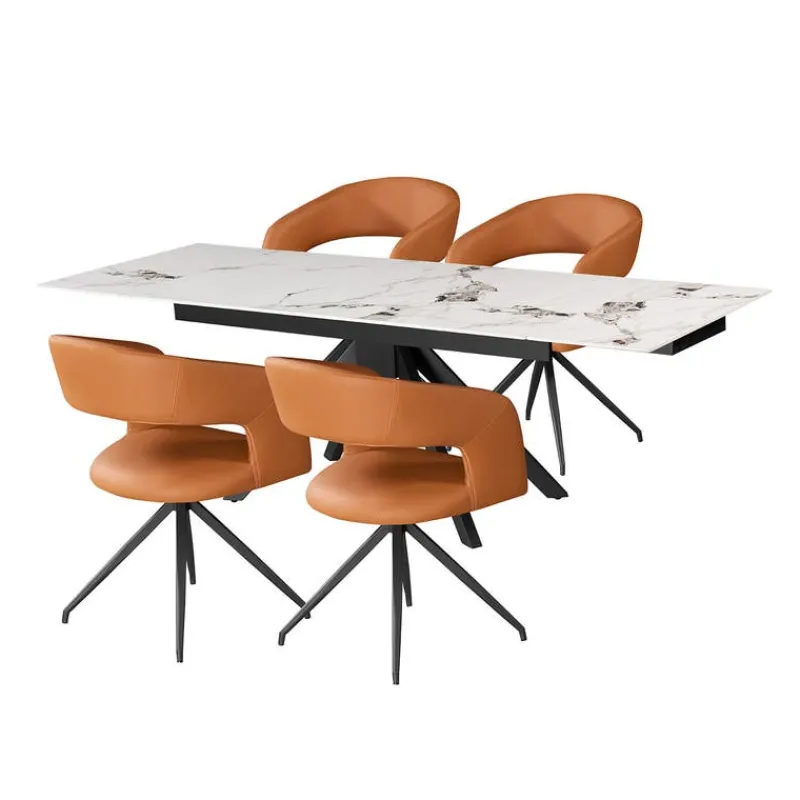 Sintered Stone Table and 4 Kitchen Armchairs - Pumpkin Orange