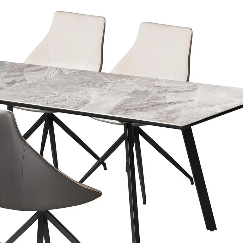 Sintered Stone Table and 4 Kitchen Armchairs - Cream and Grey