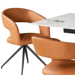 Sintered Stone Table and 6 Kitchen Armchairs - Pumpkin Orange
