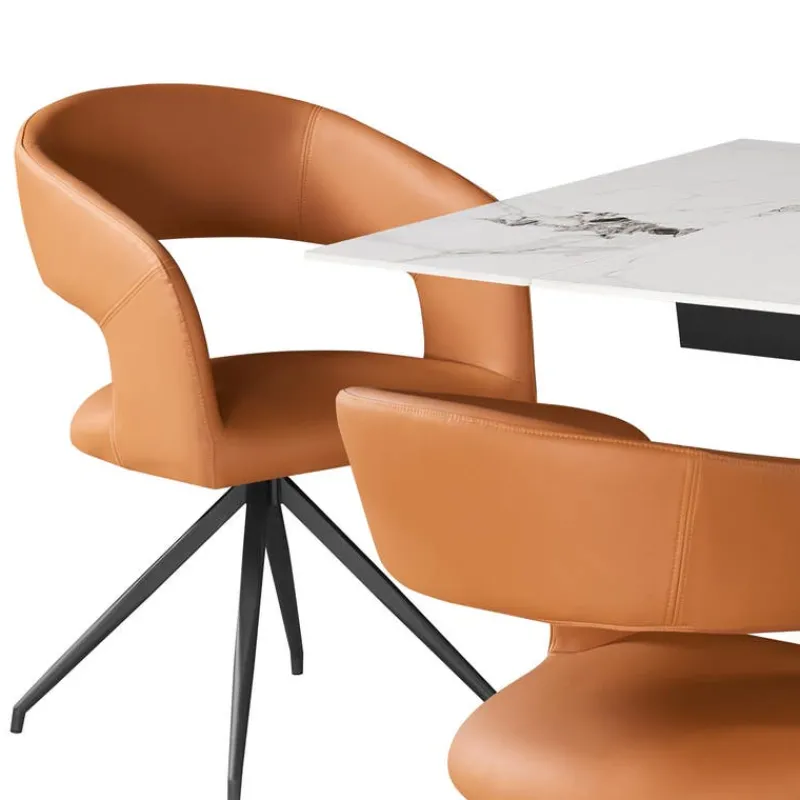 Sintered Stone Table and 6 Kitchen Armchairs - Pumpkin Orange