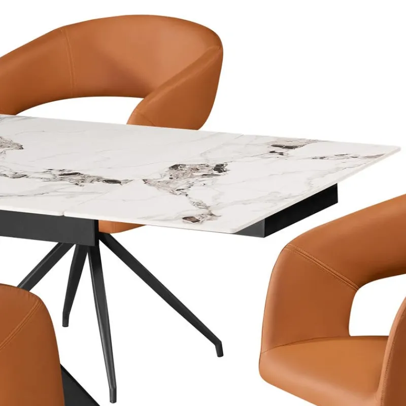 Sintered Stone Table and 6 Kitchen Armchairs - Pumpkin Orange