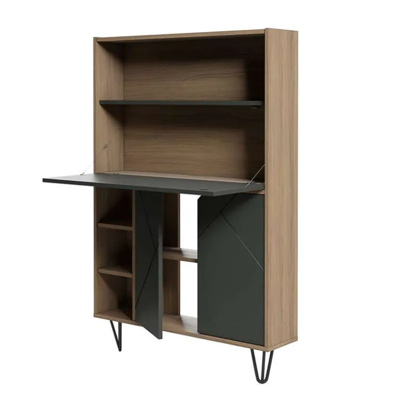 Nexera Slim Secretary Desk, Nutmeg And Charcoal Grey -