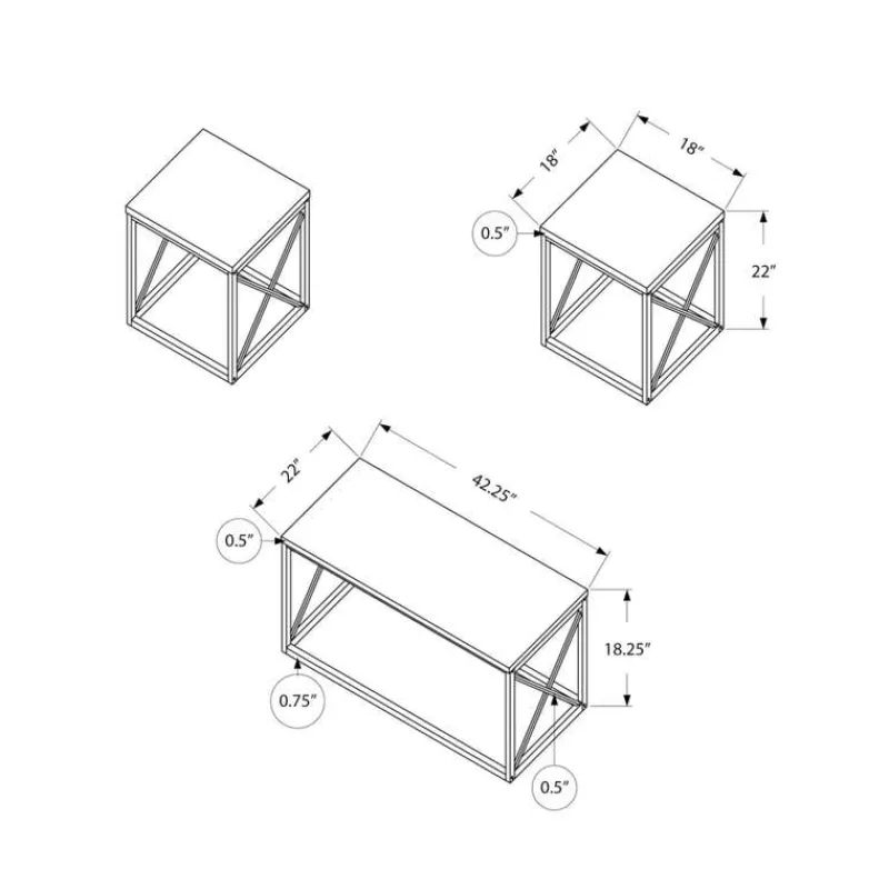 Monarch Table set - 3pcs set / marble / metal -