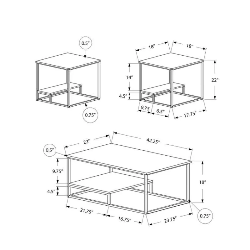 Monarch Table set - 3pcs set / / silver metal -