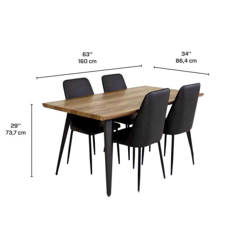 Table with 4 Chairs - Black