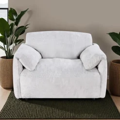 Textured Velvet Feather-Filled Armchair - Beige