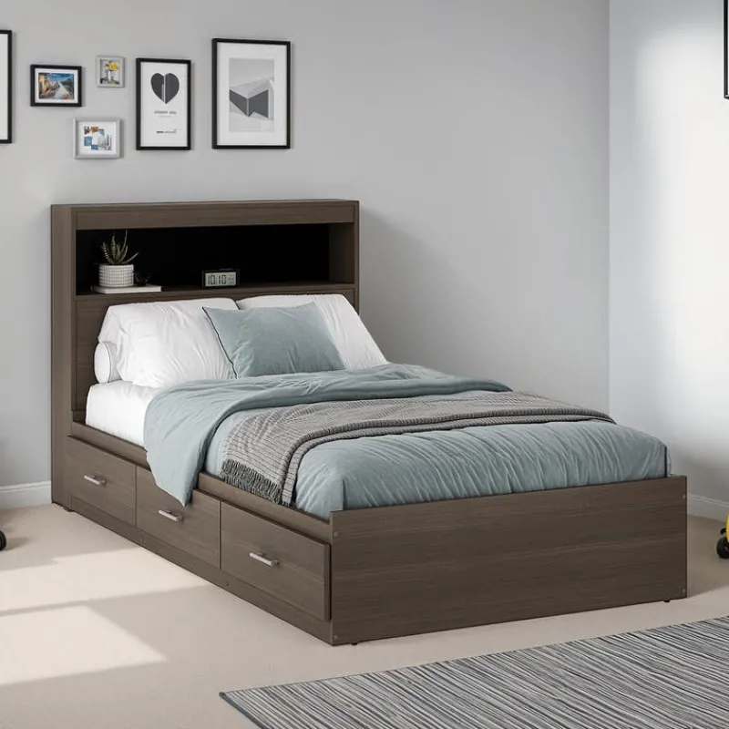 SUA-V Twin Bed with 3-Drawer Storage and Headboard (39")