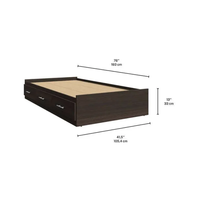 SUA-V Twin Bed with 3-Drawer Storage and Headboard (39")