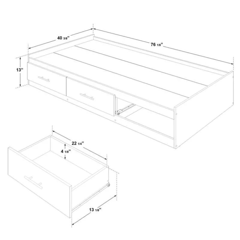 SUA-V Twin Bed with 3-Drawer Storage and Headboard (39")