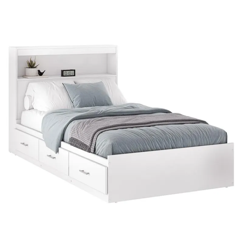 SUA-V Twin Bed with 3-Drawer Storage and Headboard (39")