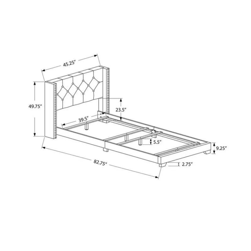 Monarch Twin Linen Bed with Headboard (39")