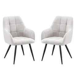 Upholstered Chairs with Armrests (Set of 2) - Light Grey