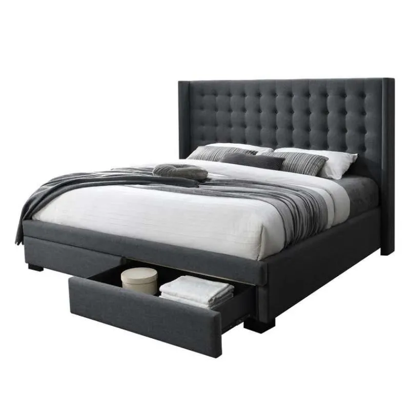 Upholstered King Bed with 2-Drawer Storage and Headboard (78'')
