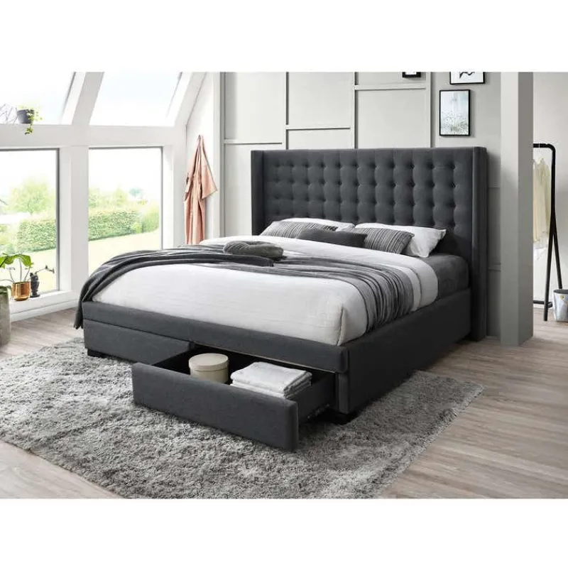Upholstered King Bed with 2-Drawer Storage and Headboard (78'')