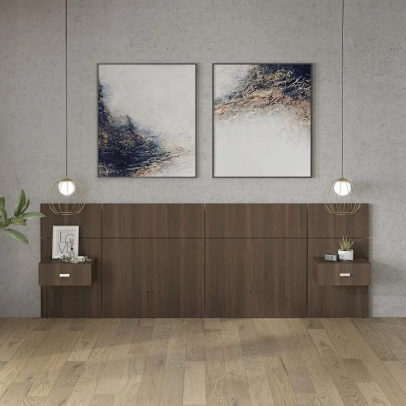 SUA-V Wall Units with 2 Integrated Nightstands for Full Beds - Taupe