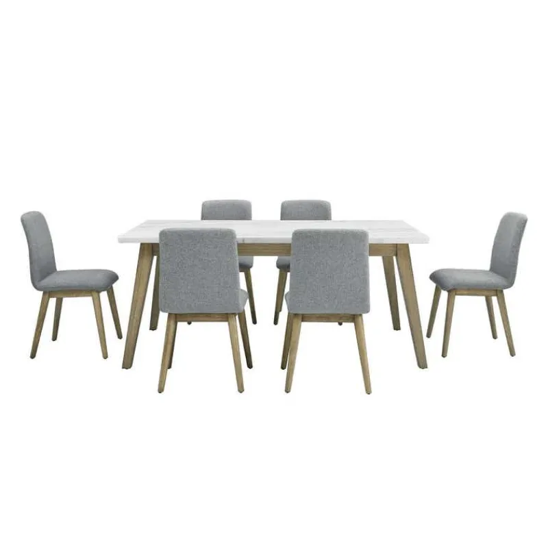 White Marble Top Dining Table with 6 Chairs - Grey