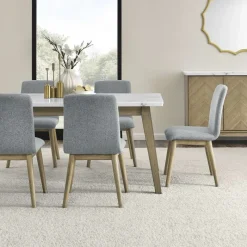 White Marble Top Dining Table with 6 Chairs - Grey