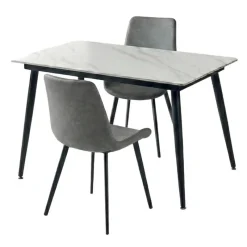 Sintered Stone Dining Set with 2 Grey Chairs - 48