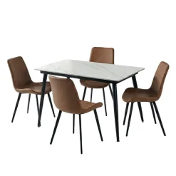 Sintered Stone Dining Set with 4 Cognac Chairs - 48"