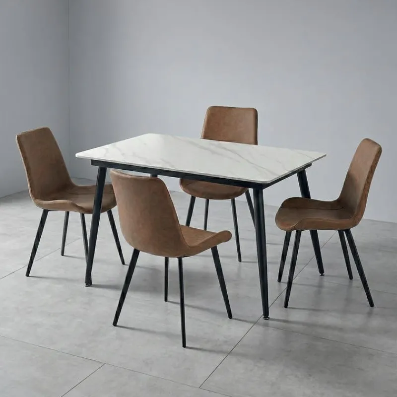 Sintered Stone Dining Set with 4 Cognac Chairs - 48"
