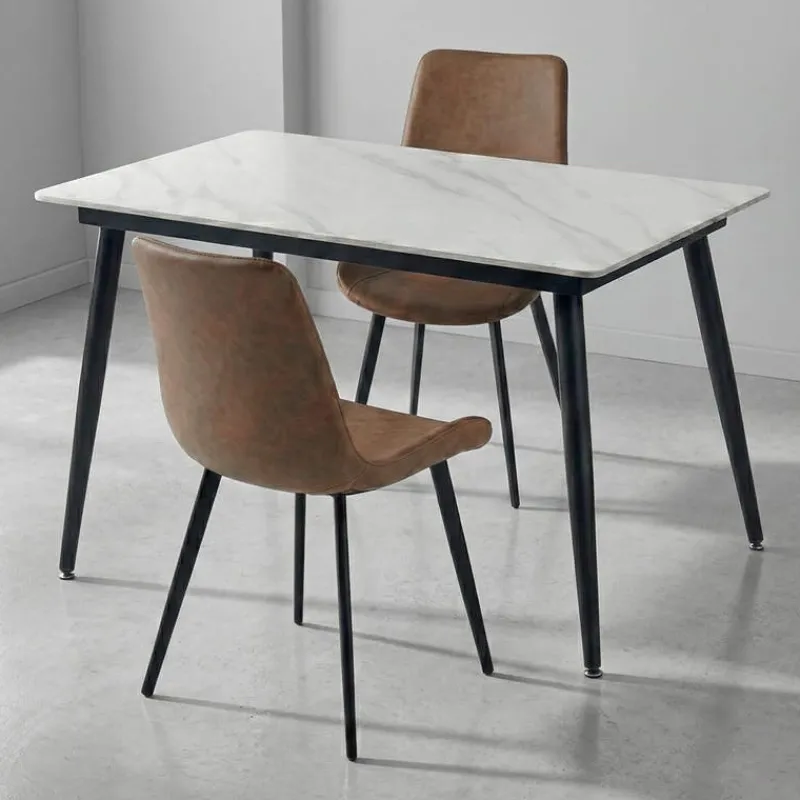 Sintered Stone Dining Set with 2 Cognac Chairs - 48"