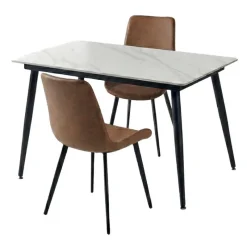 Sintered Stone Dining Set with 2 Cognac Chairs - 48