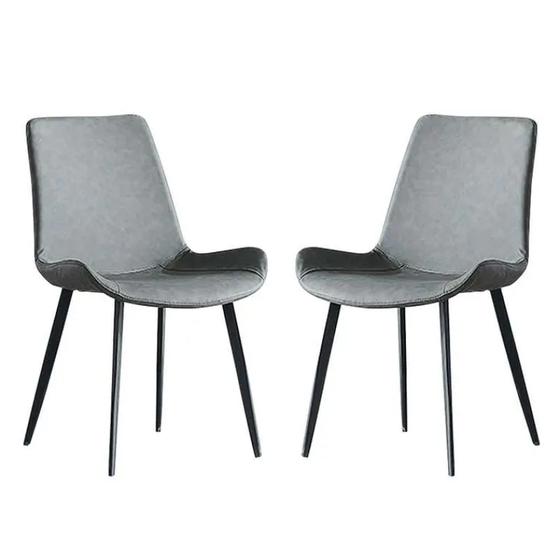 White Sintered Stone Dining Set with 4 Grey Chairs and 2 Cognac Chairs - 59"