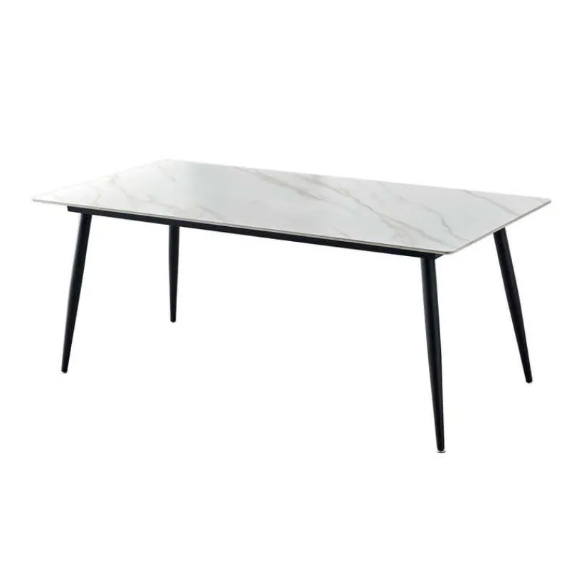White Sintered Stone Dining Set with 4 Grey Chairs and 2 Cognac Chairs - 59"