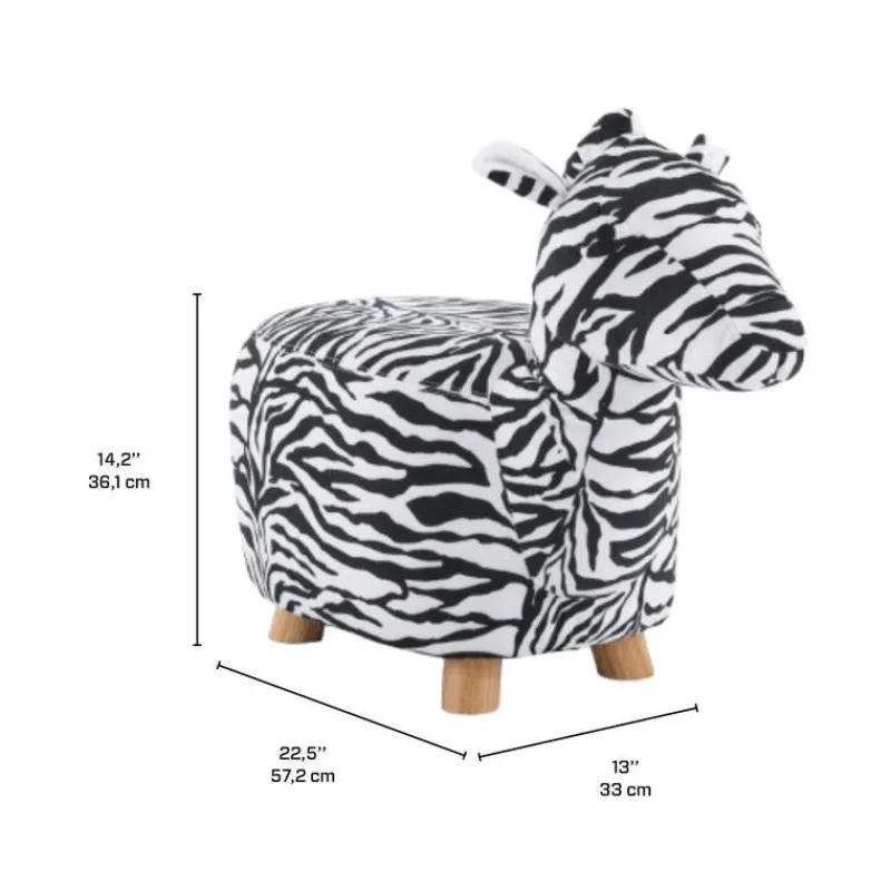 Zebra-Shaped Kids Pouf – 13" x 22.45" x 14.2"